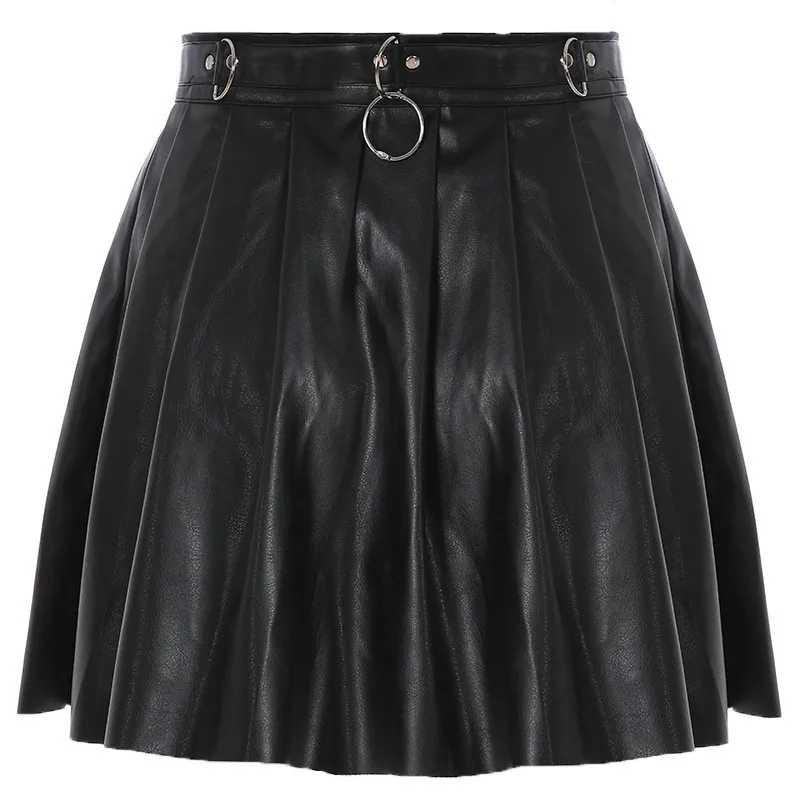 Qlychee однотонная плиссированная Женская юбка из искусственной кожи с цепочкой, повседневные женские юбки выше колена из искусственной кожи на весну, лето и осень
