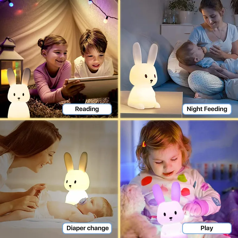 Night Light Cute Bunny Lamp USB Silicone Rabbit for Kids Room Nursery