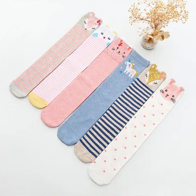 Cartoon cute kids cotton socks bear animal knee high long leg warmers for boy girl 3-12 years