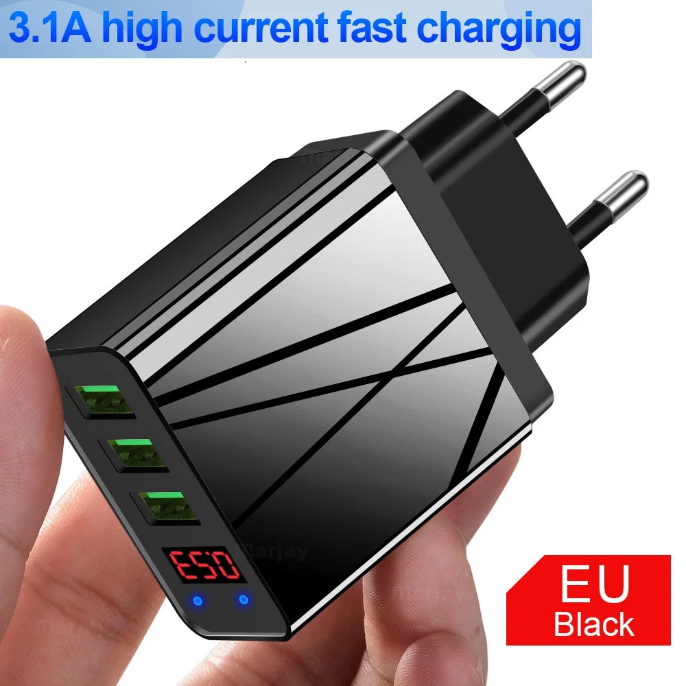 

3 Ports USB Charger EU US Plug LED Display 3.1A Fast Charging Smart Mobile Phone Charger For iphone Samsung Xiaomi Tablet