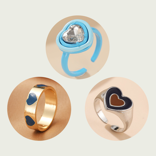 Heart Y2K Ring Set Open Cooper Rings For Women Candy Color Hand-painted Knuckle Rings Jewelry