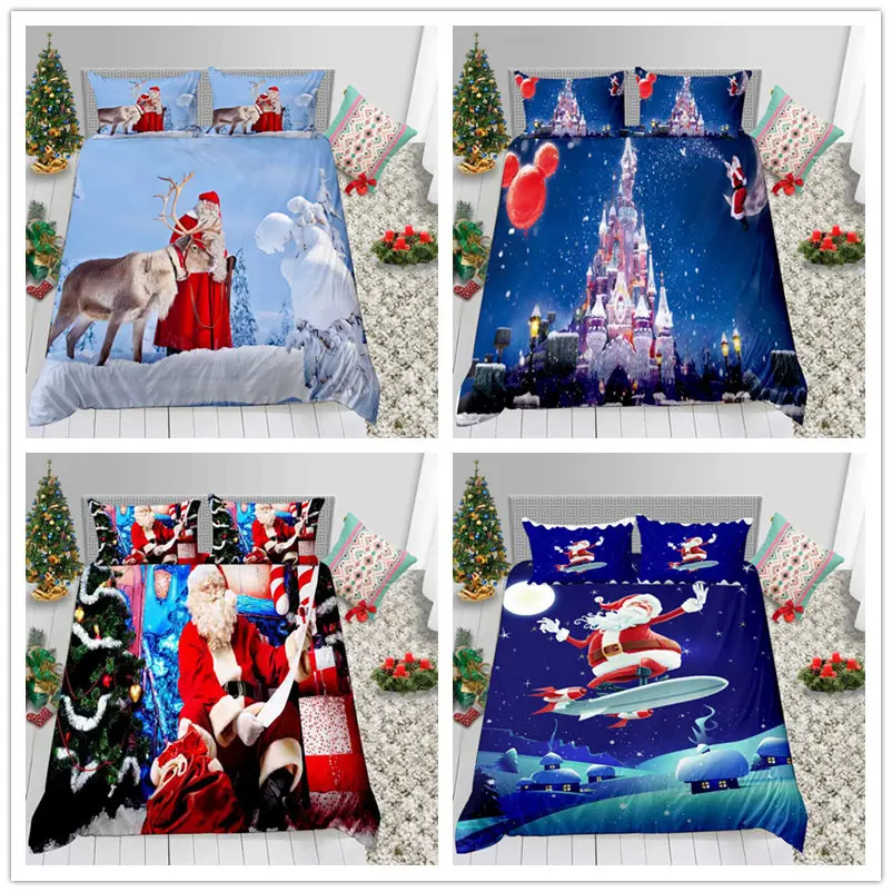 

High Quality Christmas Bedding Set Gift for Kids Comforter Cover Single Double King Size with Santa Claus of Bed Set Cover