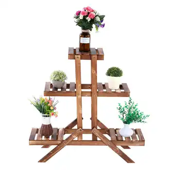 

Beautiful Potted Plant Flowers Rack Balcony Courtyard Wooden Fashionable Plants Stand Garden Decoration Tools