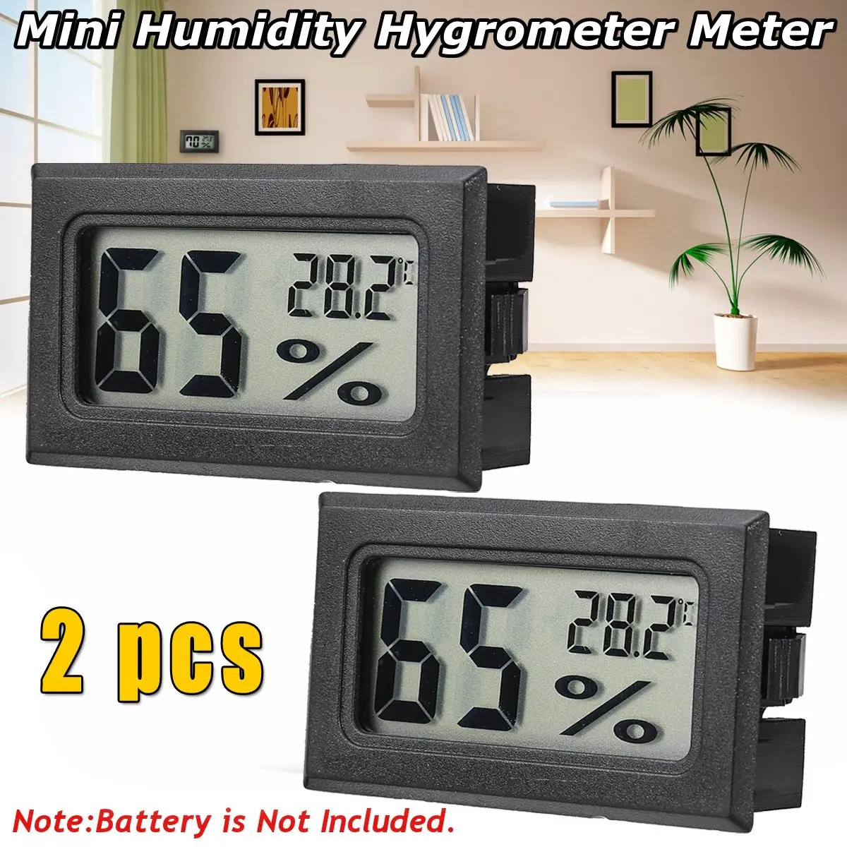 2PCS BLACK 1/2 шт. Excellway мини встроенный ЖК-дисплей цифровой Дисплей Температура измеритель влажности беспроводные термометром и гигрометром декоративные часы для черного и белого цвета - Цвет: 2PCS BLACK