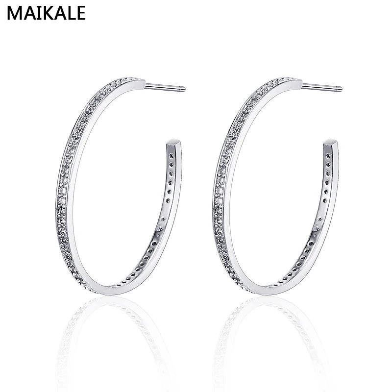 MAIKALE, простые корейские серьги, AAA кубический цирконий, большие с-образные серьги-кольца для женщин, темпераментные серьги, золото, серебро, в подарок