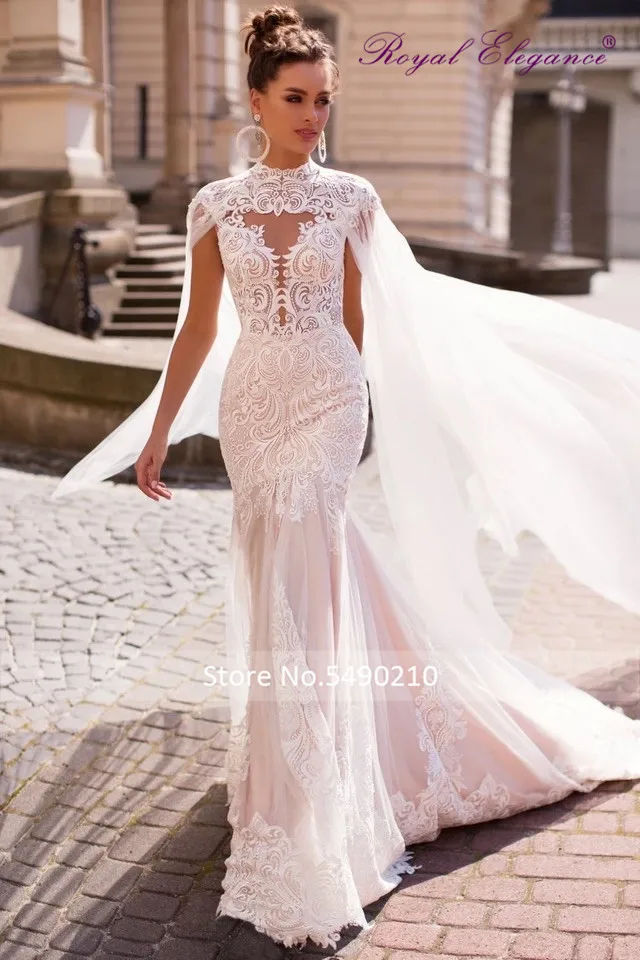 Королевская элегантность vestidos novias Роскошные кружевные аппликации Русалка свадебное платье с накидкой