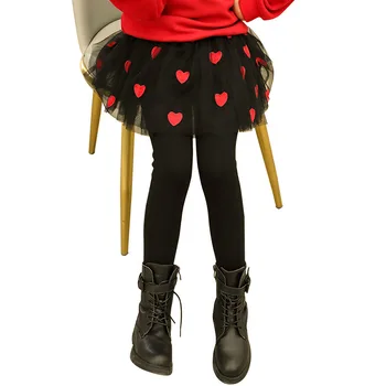 

New Heart Winter warm Girls Tight pants cotton Princess Skirts Girl Kids Trousers lace Velvet baby Pantskirt Children Clothing