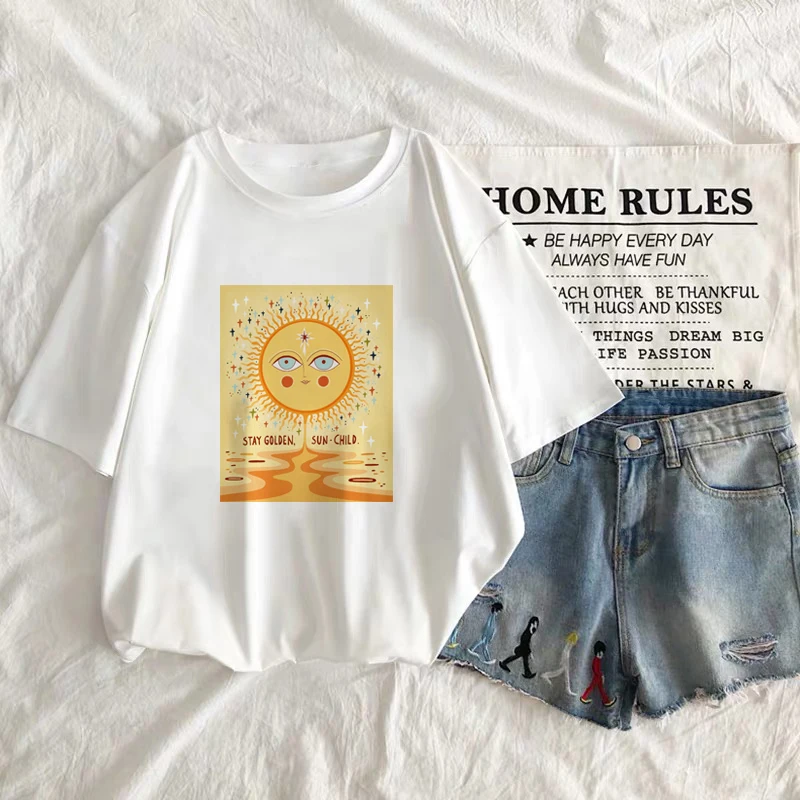 

Harajuku gothic Female Tshirt Sun moon Print Short Sleeve Tops & Tees for Women T-shirts lil peep Casual T Shirt Women Clothing
