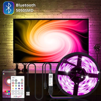 

Bluetooth RGB LED Lights 5050 Cabinet Kitchen LED Tape Flexible 1m 4m TV Ambient Light Strip Closet Decor Lamp 5V USB APP+Remote