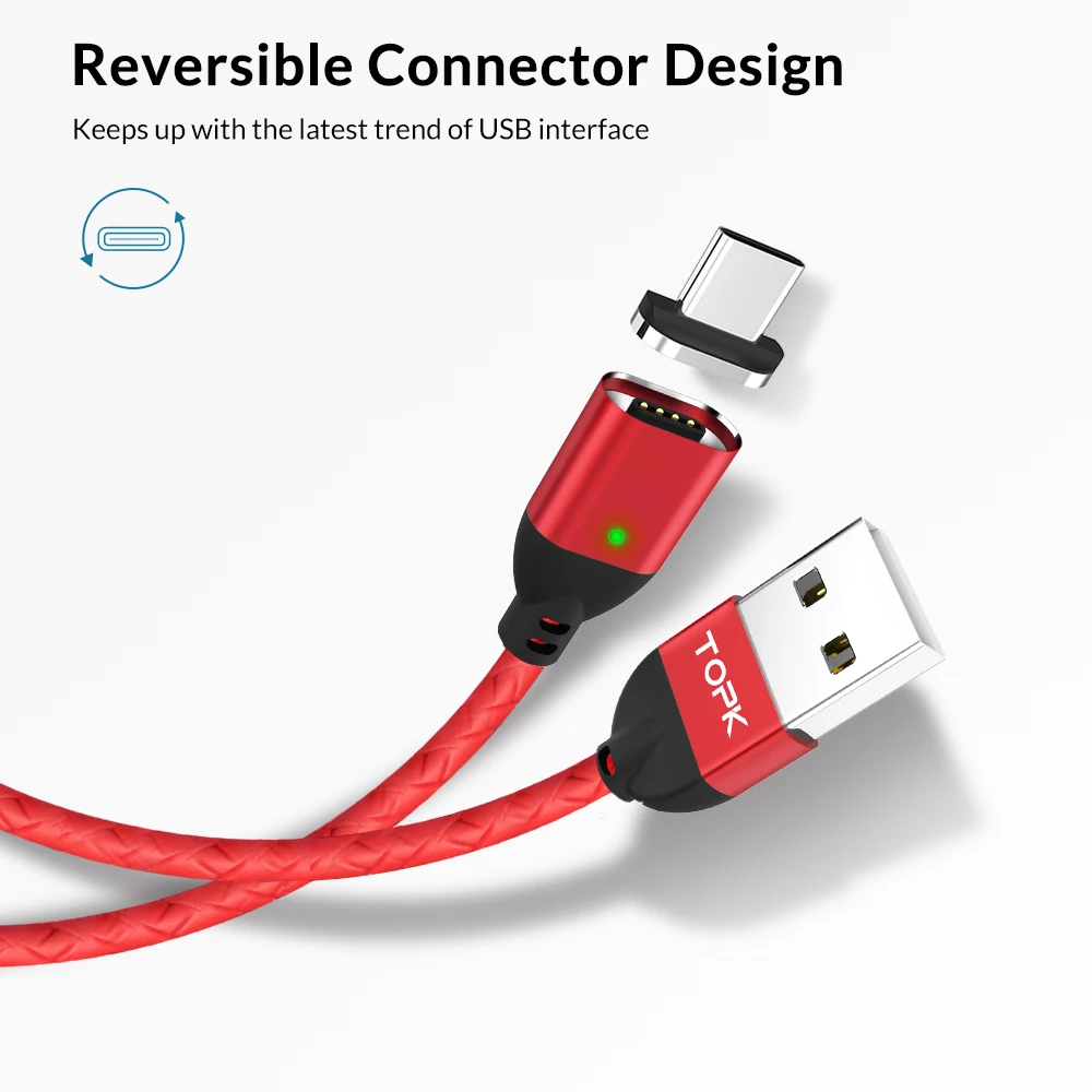 Магнитный usb кабель TOPK 1 м для быстрой зарядки samsung Galaxy S9 Plus S8 3 0 USB type C и передачи