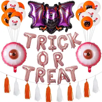 

FEMAILY Halloween Balloons Trick or Treat Letter Set Horror Eye Bat Aluminum Film Balloon Halloween Decoration