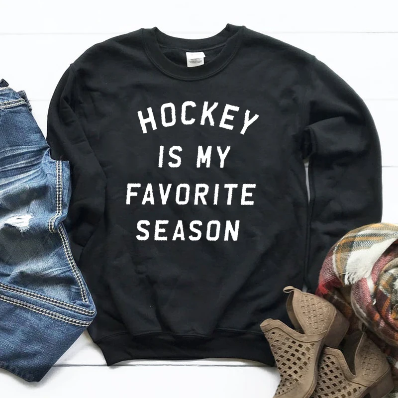 Hockey Is My Favorite Season Sweatshirt Mom Life Casual Women Clothing Fashion Plus Size Pullover Girl Funny Outwear Drop Ship