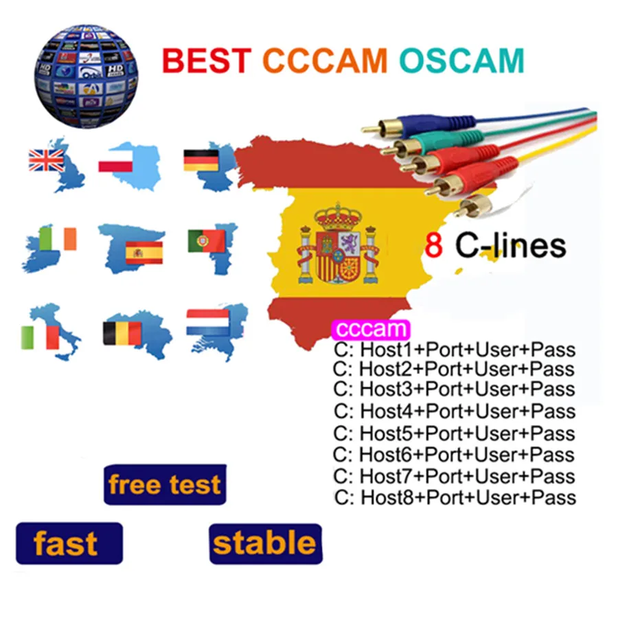 Ccam Portugal Oscam Europa Германия ресивер спутниковый с сам-шиной HD Cline для 1 года Европы Cccam испанско-португальский Польша Descodificador Satelite