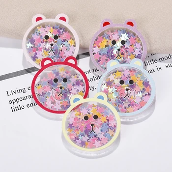 

50pcs /lot 3cm Acrylic bear head shape with Quicksand Cover For Phone decoration and DIY Sequin Patch