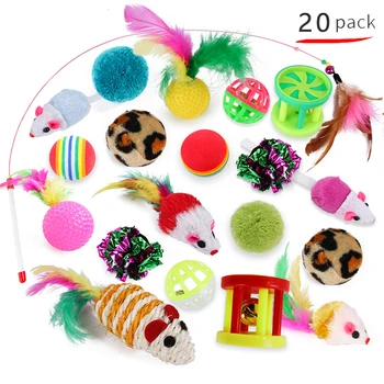 

20pcs/set Pet Cat Toys Funny Multi-shape Kitten Stick Ball Feather Toys Interactive Playing Toys For Cats Dogs Pet Accessories