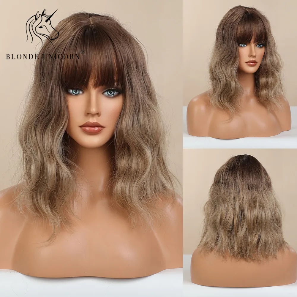 Парик блонд единорог синтетические волнистые темные корни Омбре коричневые