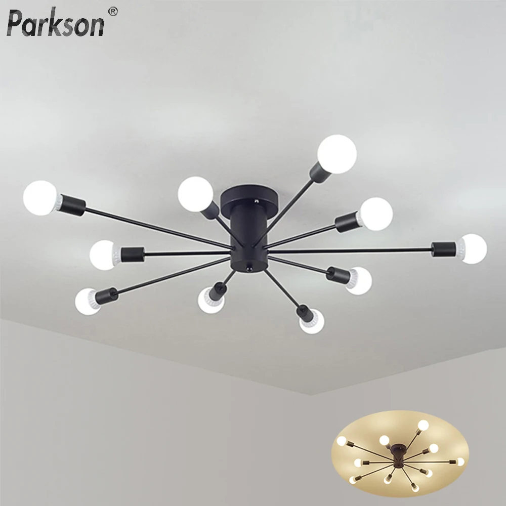 Retro Black Ceiling lights Gold Ceiling Rod Wrought Iron Hanglamp E27 Light Bulb for Home Vintage Lighting Fixtures Lamparas