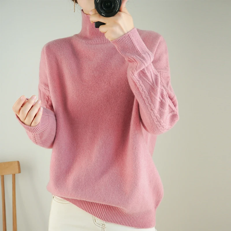 

2019 Fall New Women Turtleneck Sweater Pullover Blue Pink Knitted Slim Sweaters Tops Winter Casual Sweater Jumper Tops
