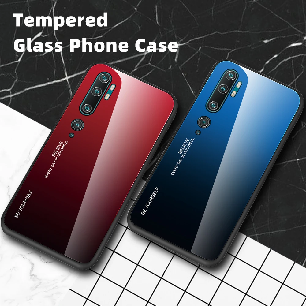 Gradient Tempered Glass Case For Xiaomi Mi9 CC9 Mi 9T Pro Lite Rainbow Colorful Cover Redmi Note 8T 8 8A 5 6 7 | Мобильные телефоны