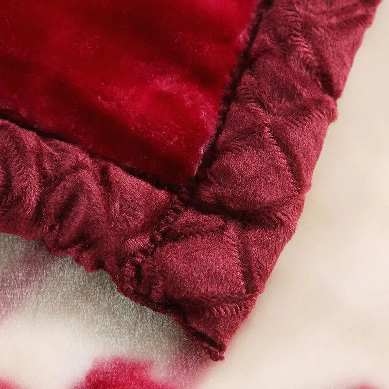 50 Flowers Red Double-side Winter Thick Raschel Blankets Twin Full Queen Size Polyester Bedsheet