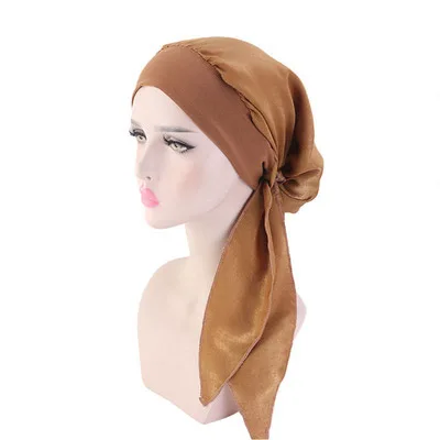 Muslim Women Print Cotton Turban Hat Headscarves Pre-Tied Cancer Chemo Headwear Bandanas Headwrap Caps Khaki