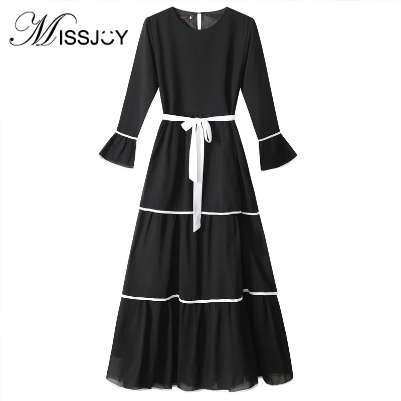 

Модное платье MISSJOY 2019 с оборками, мусульманская абайя, элегантное женское платье, свободный кафтан, черный, белый Вечерние длинным рукавом, с круглым вырезом, вечернее женское платье, повседневное женское платье