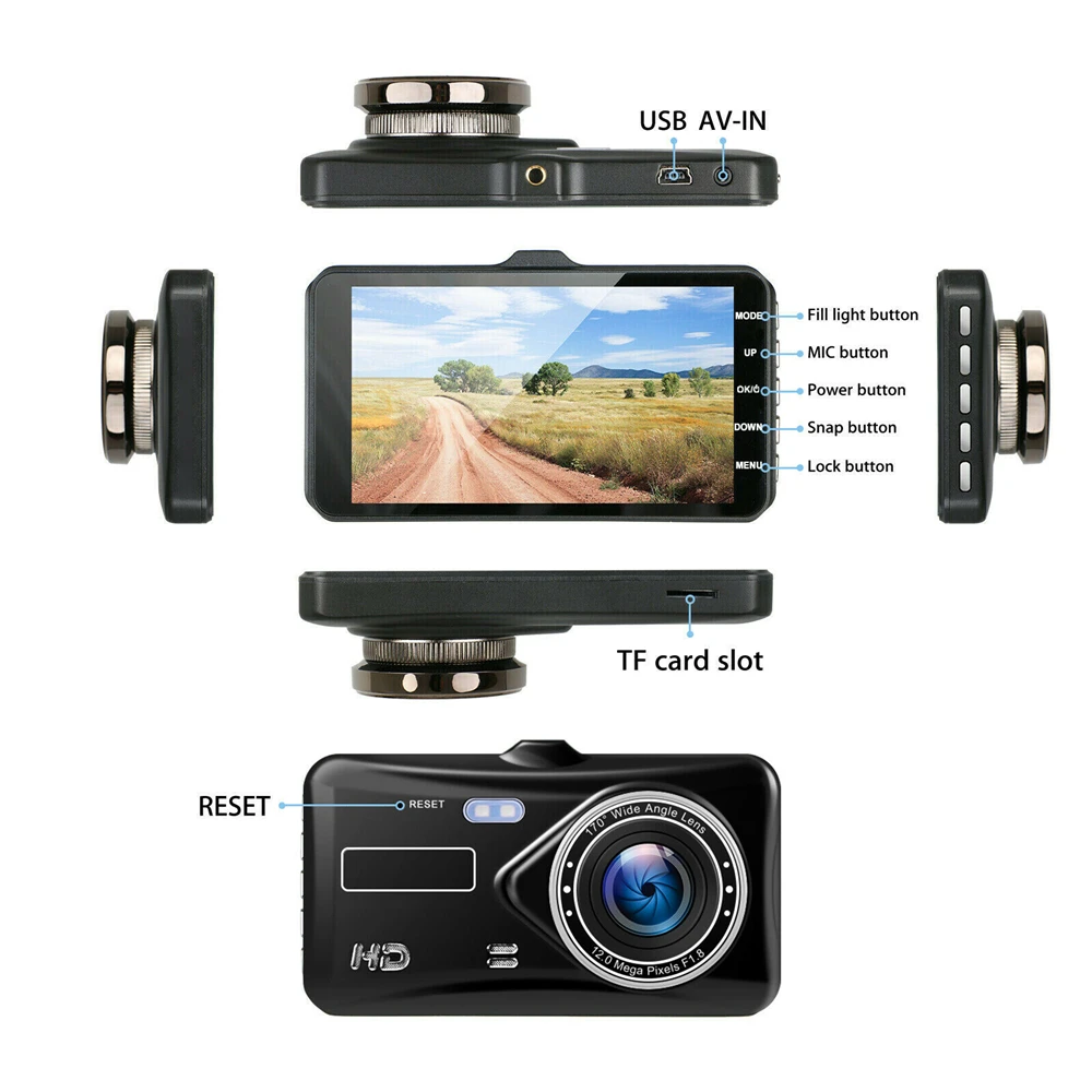 Автомобильный видеорегистратор с двумя объективами 4 дюйма HD 1080P сенсорный экран