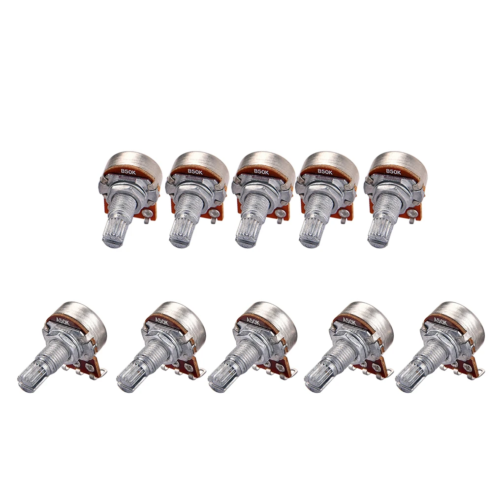 Audio Linear Taper A50K/B50K Guitar Pots Potentiometers Set of 10