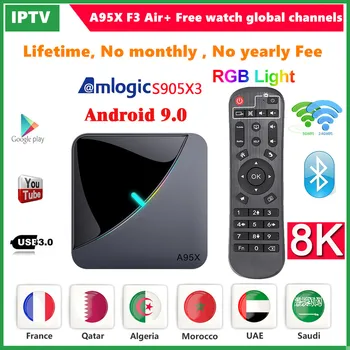 

A95X F3 Air+ Free Admission lifetime live tv box iptv Amlogic S905X3 2.4G&5Ghz Dual Wifi 8K RGB Light Android 9.0 Smart TV Box