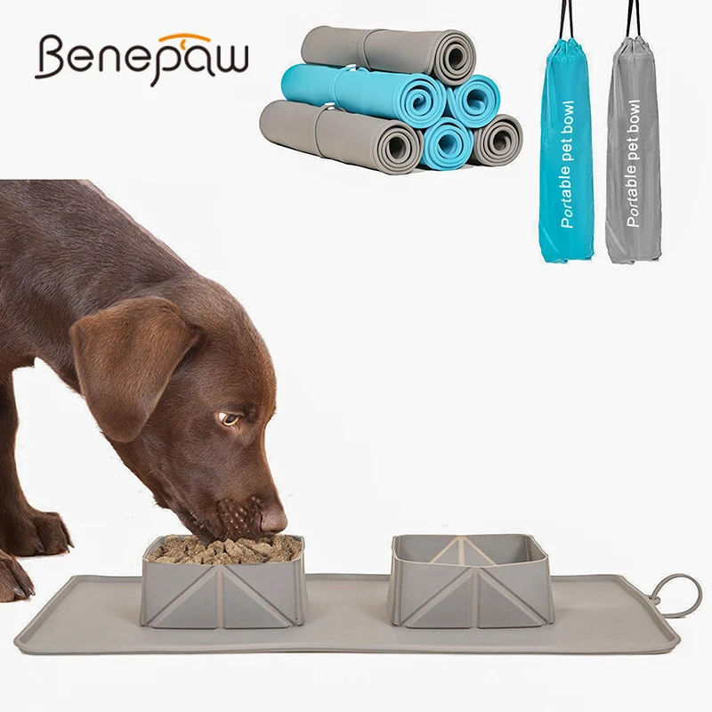 Складная миска для собак Benepaw двойные миски нескользящий коврик переносная