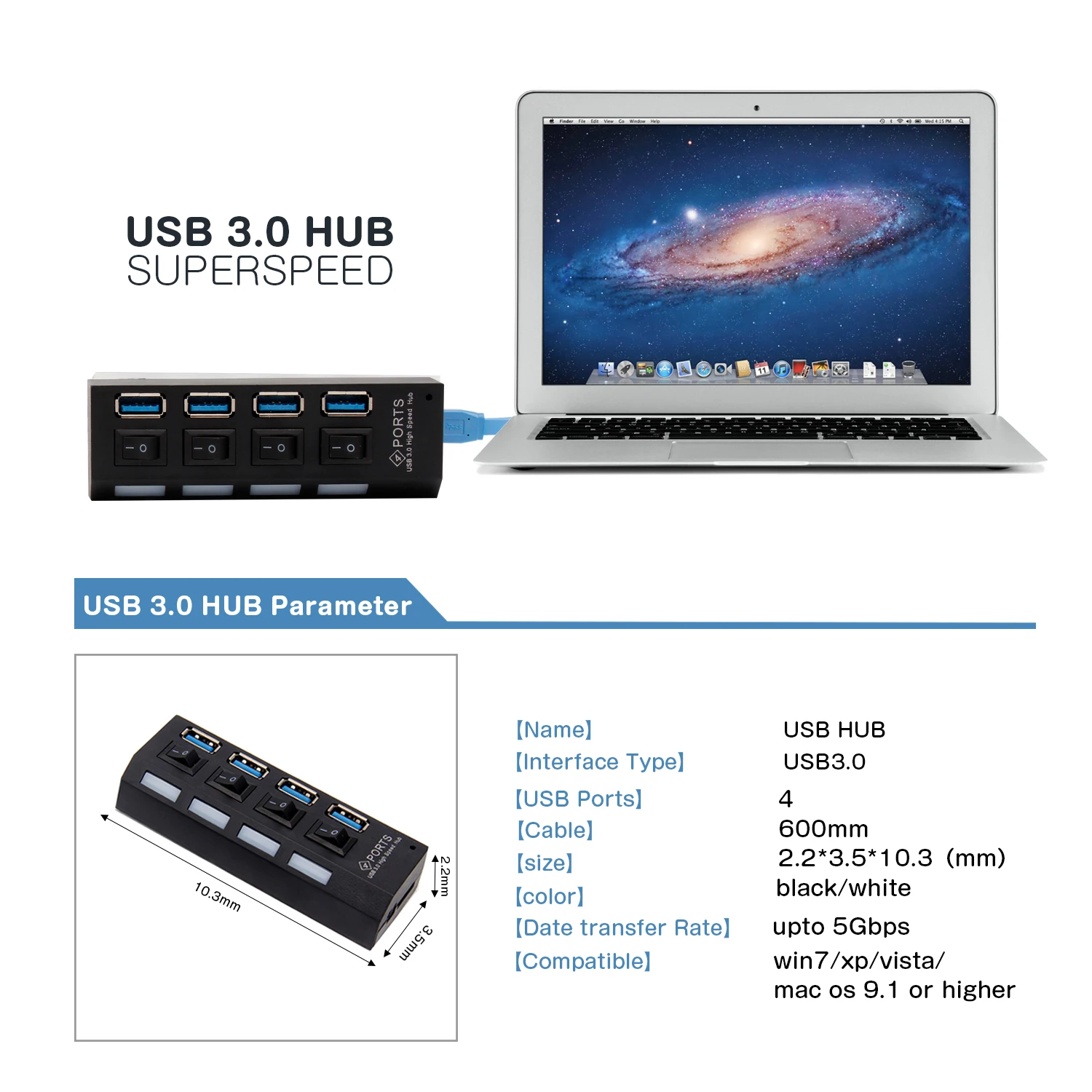 USB 3 0 концентратор 4 порта разветвитель несколько мульти порт хаб ПК Аксессуары с