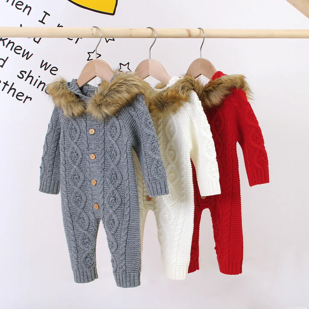 Зимний комбинезон, одежда для малышей, roupa de bebes, комбинезон для новорожденных, свитер с длинными рукавами, с капюшоном, из искусственного меха, Одежда для новорожденных