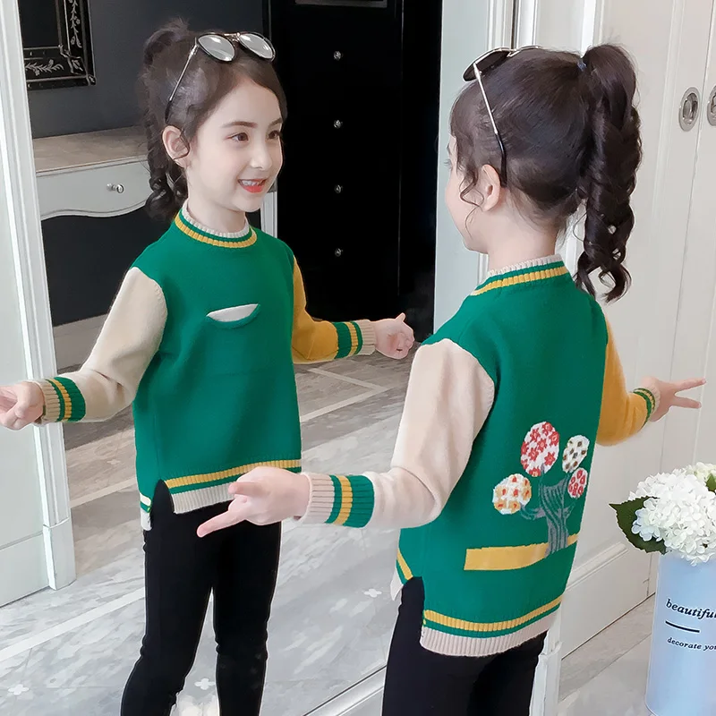 Special Offer Girls Trendy Knitted Sweaters Spring Fall Children's Color-Blocking Pullovers New Kids Cute Knitwear Clothes P275 | Мать и