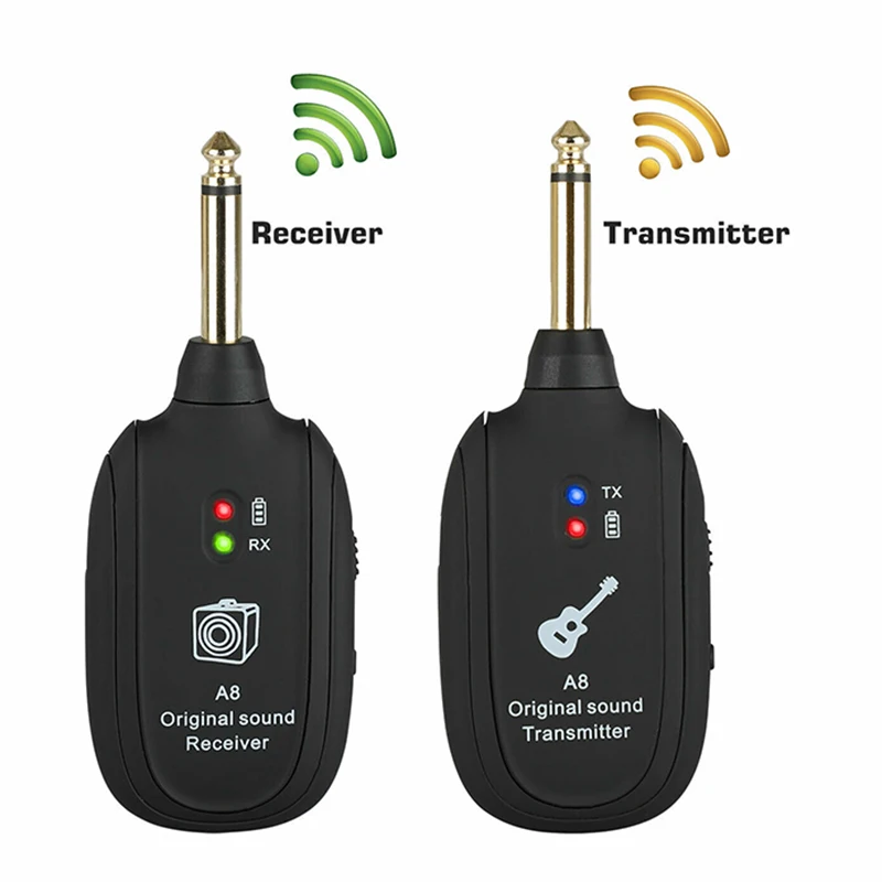 

Portable UHF Guitar Wireless Transmitter System Receiver Micro USB Charging Built In lithium Batteries Guitar Instrument Parts