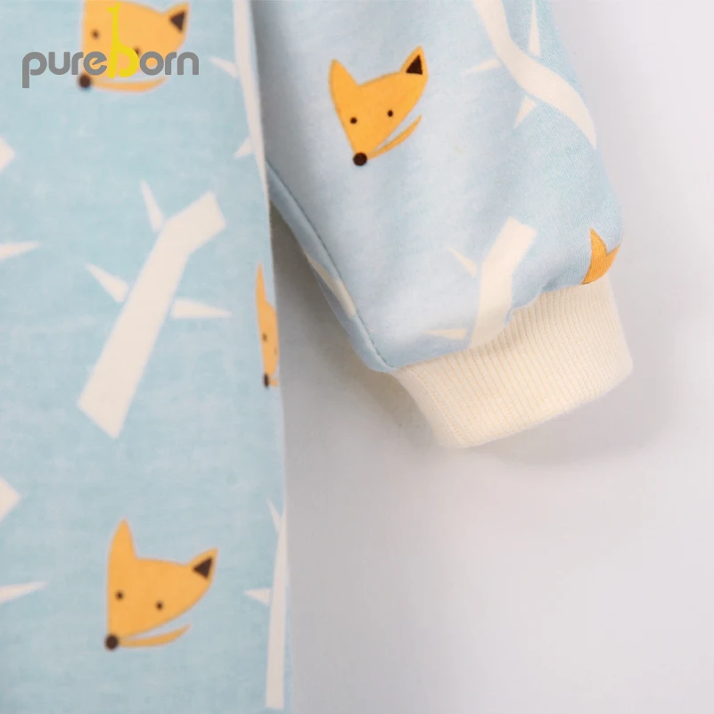 Pureborn новорожденный утепленный зимний комбинезон с рисунком лисы на кнопках одежда для маленьких мальчиков теплая одежда с длинными рукавами