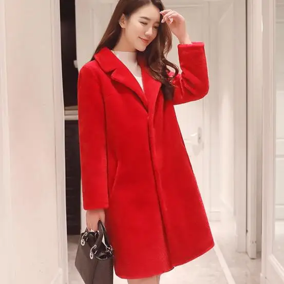 Furry Women Coats women's faux leather long jackets elegant office ladies outerwear fleece one piece faux fur overcoat J88
