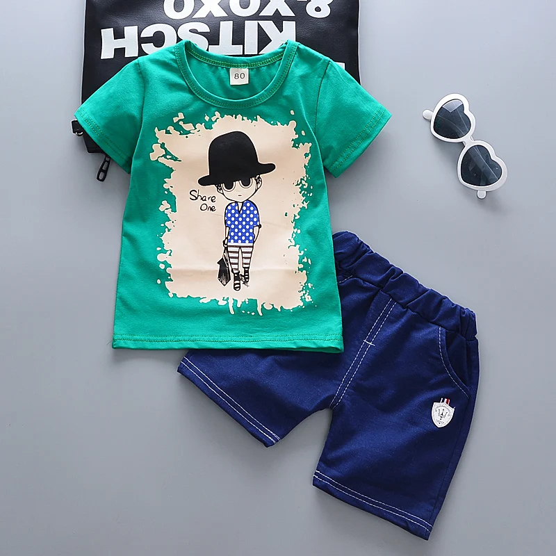 BibiCola/Летняя одежда для маленьких мальчиков Модный Детский кардиган, футболка+ шорты, комплект из 2 предметов Детские комплекты одежды в джентльменском стиле - Цвет: picture color