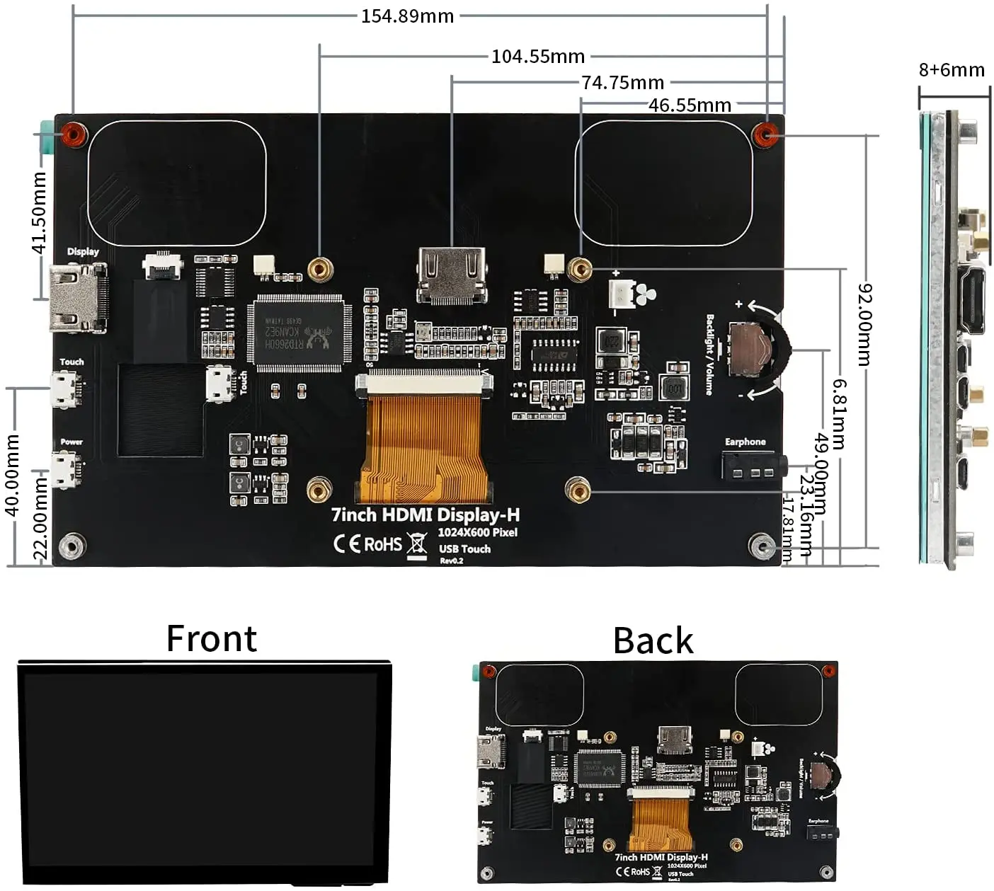 WIMAXIT Raspberry Pi 3 4  B 3 7 ġ ġ ũ HDMI  ÷, USB  IPS 178 , ĸ Ŀ  ĵ , 1024x600