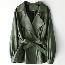 Высококачественная женская кожаная куртка из овечьей кожи с поясом, тонкая верхняя одежда из натуральной кожи, модная кожаная зимняя однотонная куртка с натуральным мехом