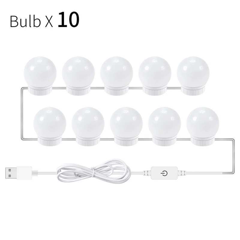 10 LAMP 2 6 10 14pcs USB LED Vanity Mirror Lights Kit with Dimmable Light Bulbs for Makeup Vanity Table Dressing Room Lighting Fixture - Color: 10 LAMP