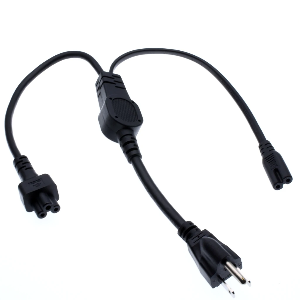 

US Y Type Splitter Power Adapter Cord, 5-15P to IEC 320 C13+C7 , USA 3Pin Male To Double Female Power Adaptor Cable,1 pcs