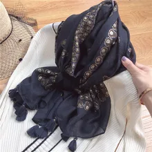 

2022 Luxury Brand Glitter Aztec Nut Tassel Viscose Shawl Scarf Lady High Quality Print Soft Pashmina Stole Bufanda Muslim Hijab