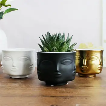 

1PC Ceramic Flower Pot Face Shape Succulent Plants Pot Mini Bonsai Planter Cactus Flower Tank Home Decor Storage Craft