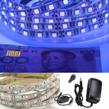 

12V Ultraviolet Black light SMD 5050 60leds/m UV Led Strip light LED Ribbon Purple Flexible lamp+Dimmer Switch+12V power adapter