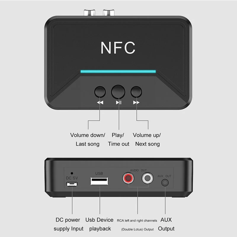 NFC receiver Bluetooth 5 0 Wireless Smart NFC Adapter HiFi Stereo Audio RCA 3 5mm Jack AUX Dongle for home CAR speaker Headphone