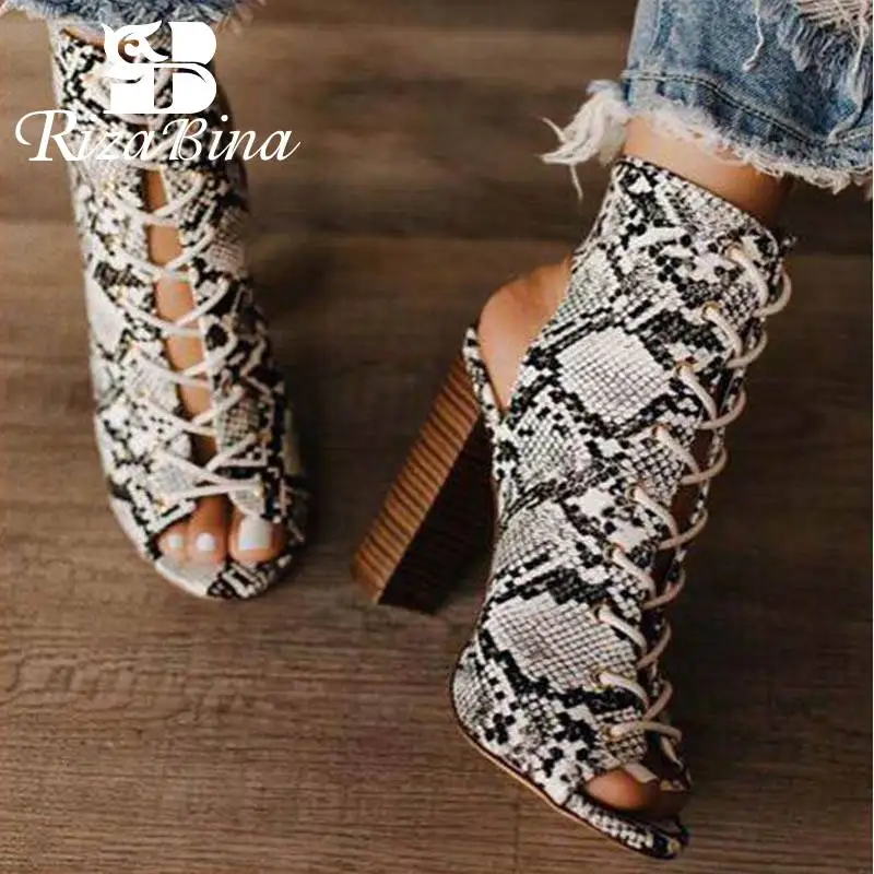 

RIZABINA 2020 Women Super High Heels Summer Boots Cross Strap Sexy Ladies Gladiator Ankle Boots Daily Party Shoes Size 35-42