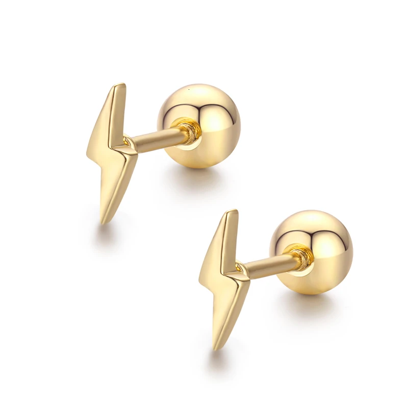 

Cute Mini Small Lightning Screw Back Stud Earrings For Women Kids Girls Gold Color Piercing Jewelry Oorbellen Aros Orecchini