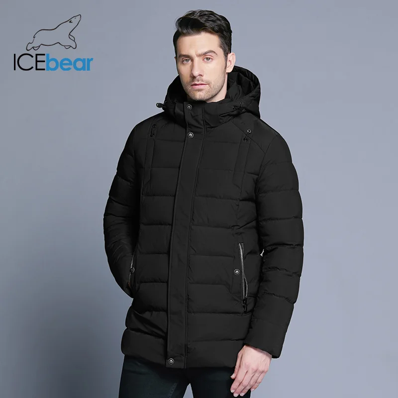 ICEbear 2019 Новая мужская зимняя куртка теплая Съемная шапка мужское короткое пальто