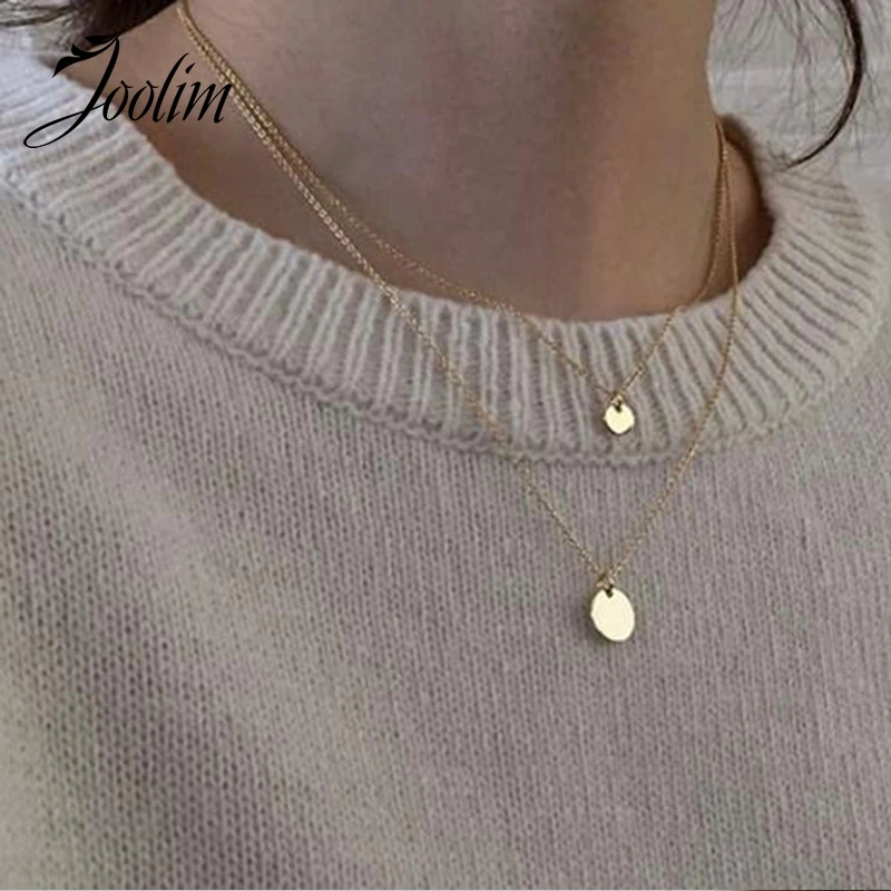 

Joolim Jewelry High End PVD Waterproof Double Layered Size Round Plate Pendant Stylish Stainless Steel Necklace for Women