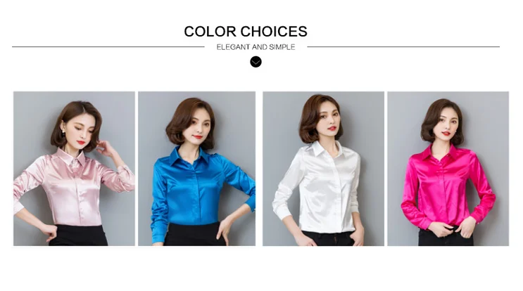 shirts & tops Elegant Office Ladies Work Shirt Women Blouse Long Sleeve Lapel Hidden Buttons Bright Basic Satin Silk Women Shirt Female Tops long sleeve tops